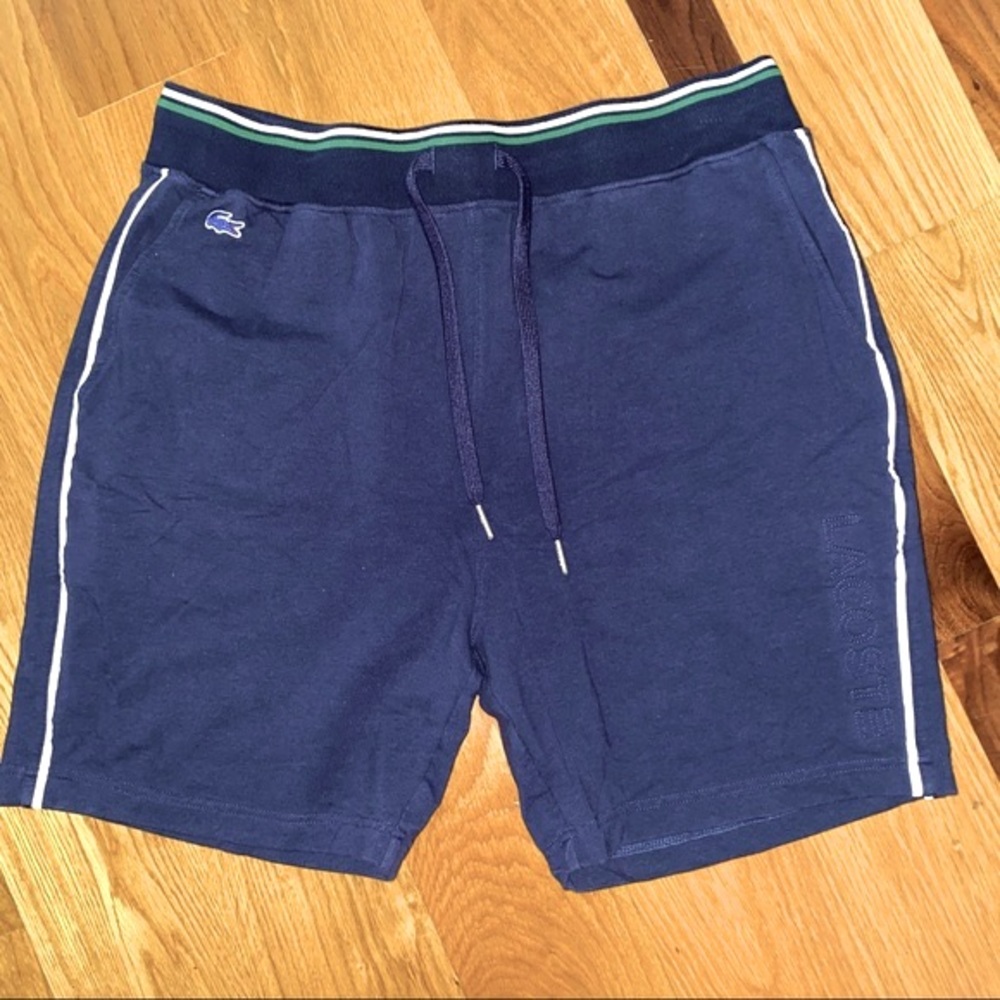 Lacoste Lounge Sleepwear Shorts Men's XL French Terry Blue Green White NICE!